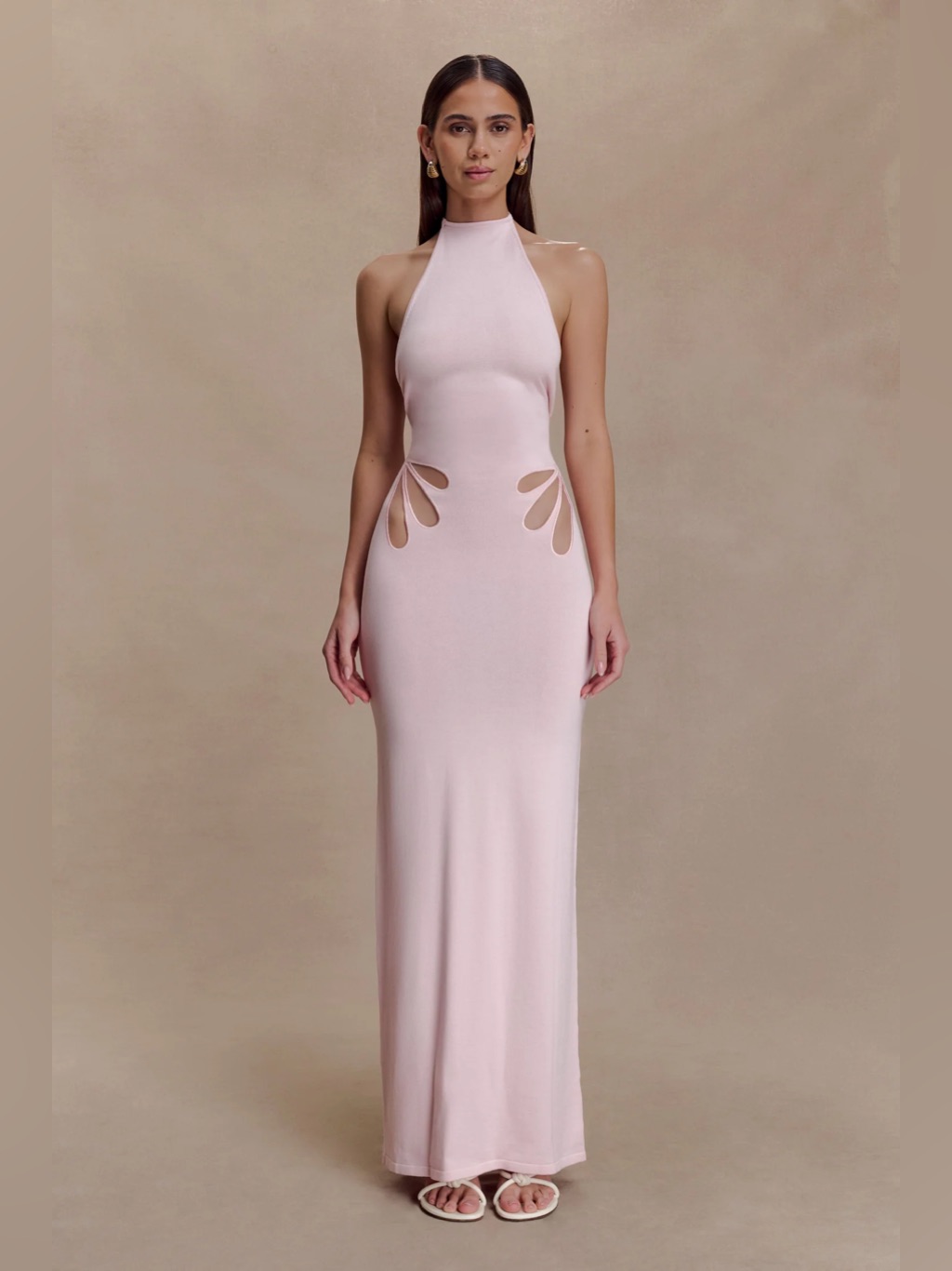 Meshki Brock Knit Halter Dress In Baby Pink